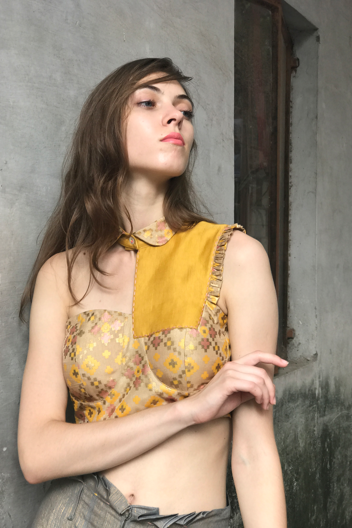 Mustard Ikat Printed Crop Top