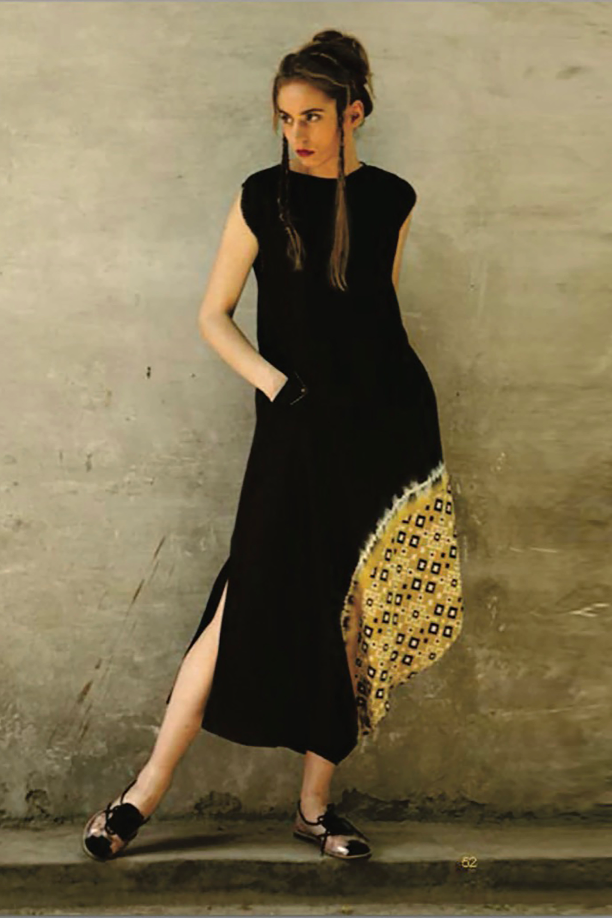 Black Mustard Cowl Kurta Dress