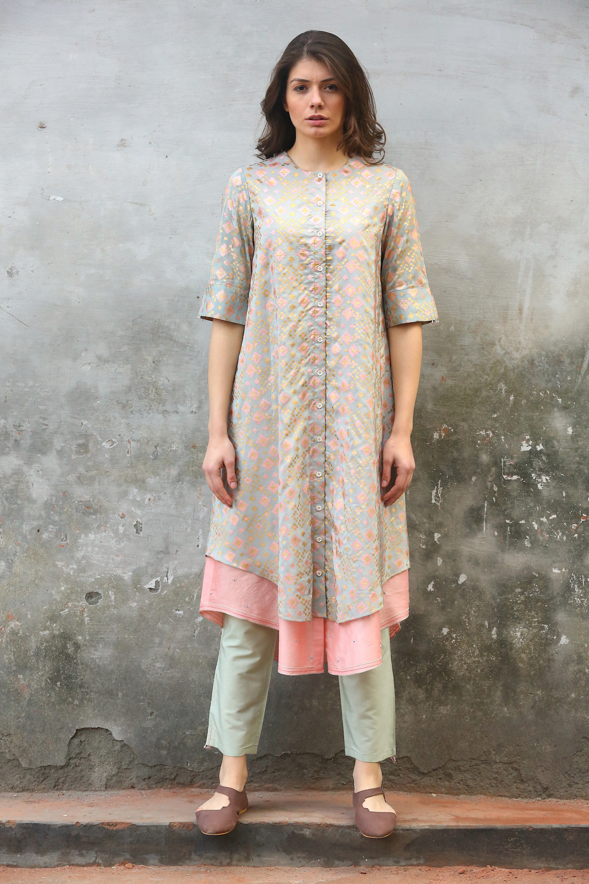 Mint Ikat Printed Kurta Set