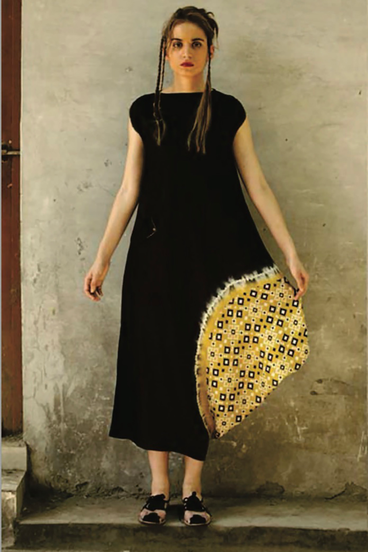 Black Mustard Cowl Kurta Dress