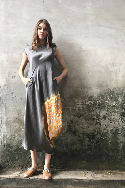 Grey Dust Orange Cowl Kurta Dress