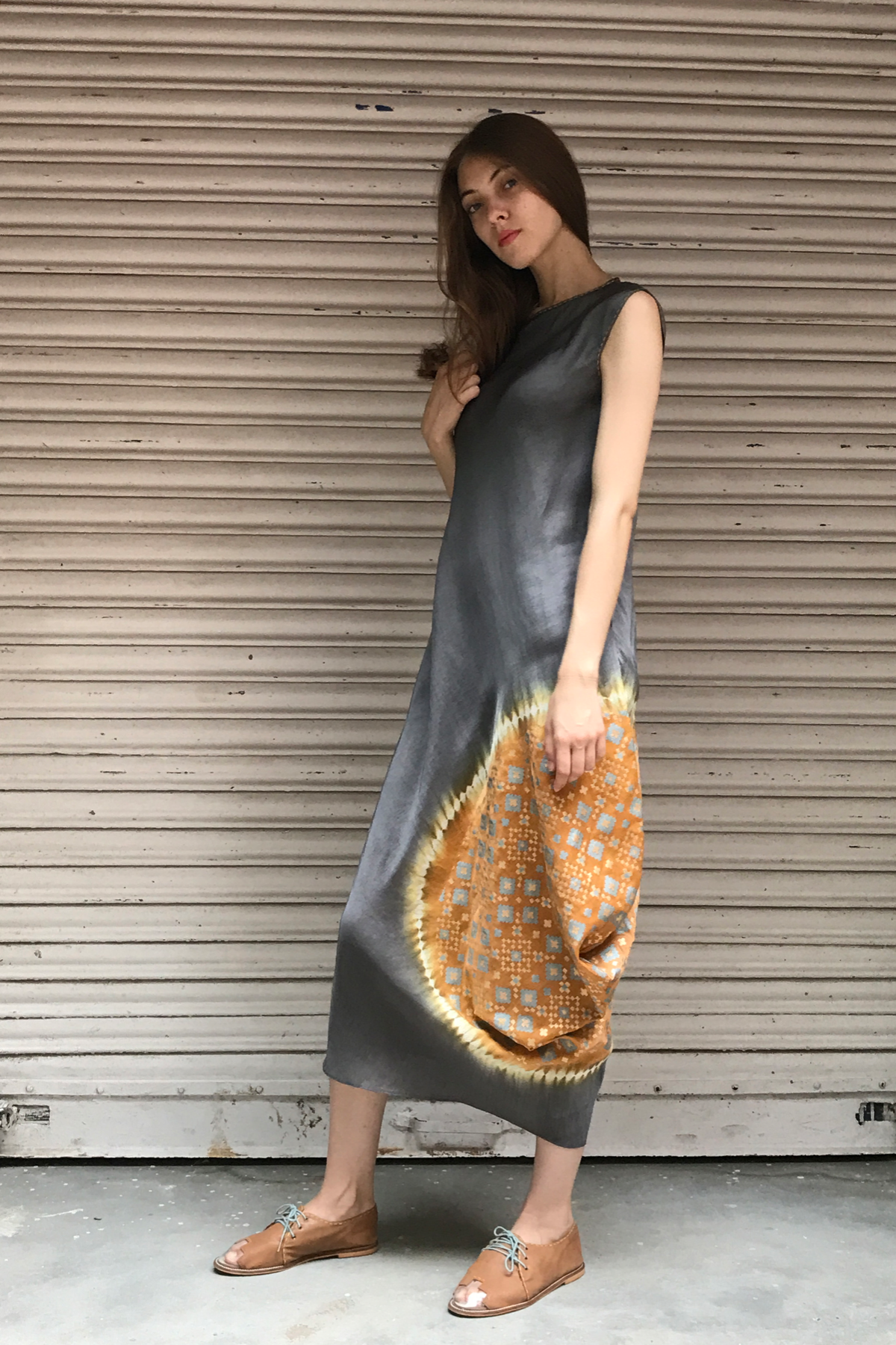 Grey Dust Orange Cowl Kurta Dress