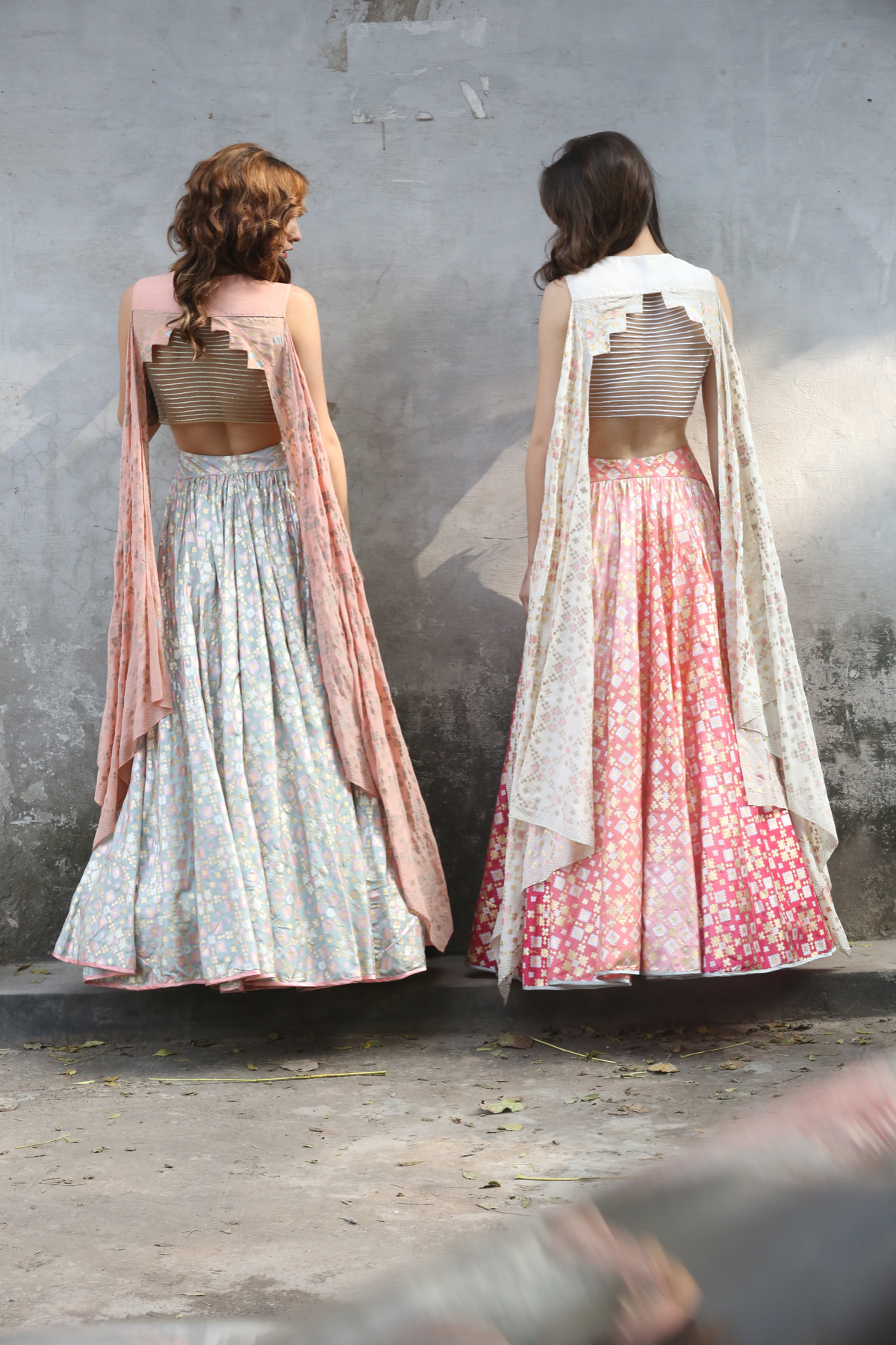 Pink Peach Ombre Ikat Printed Lehenga Set