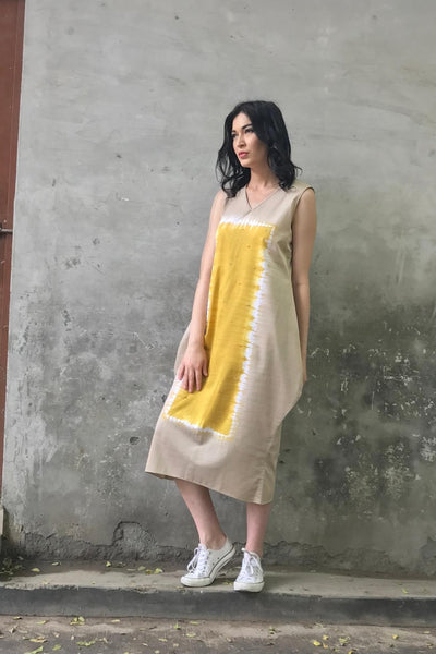 Beige Mustard Tie & Dye Dress