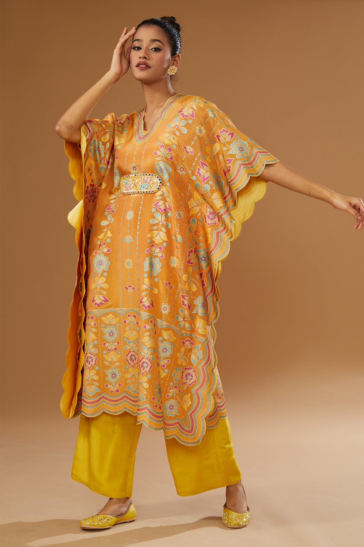 Colorful Hand Printed & Embroidered Kaftan Set