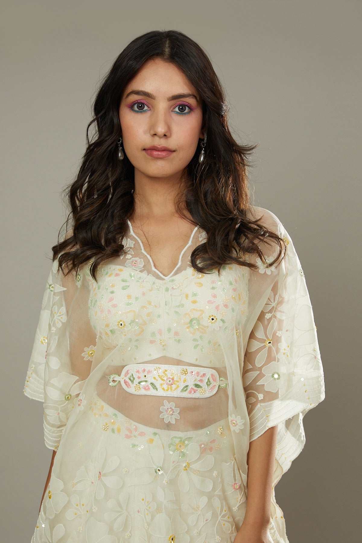 French vanilla candy  hand embroidered and applique work sharara cum plazzo set