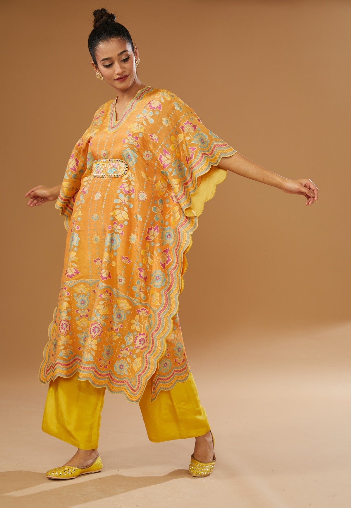 Colorful Hand Printed & Embroidered Kaftan Set