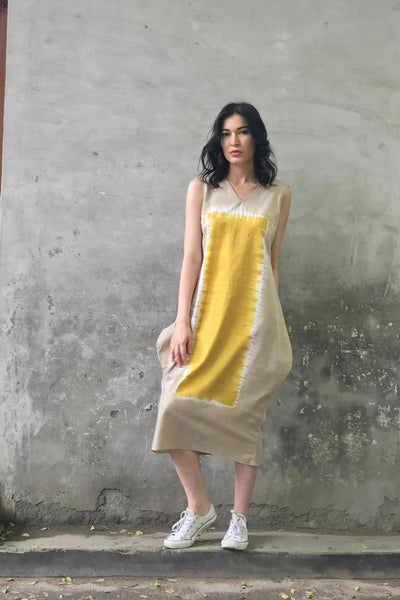 Beige Mustard Tie & Dye Dress