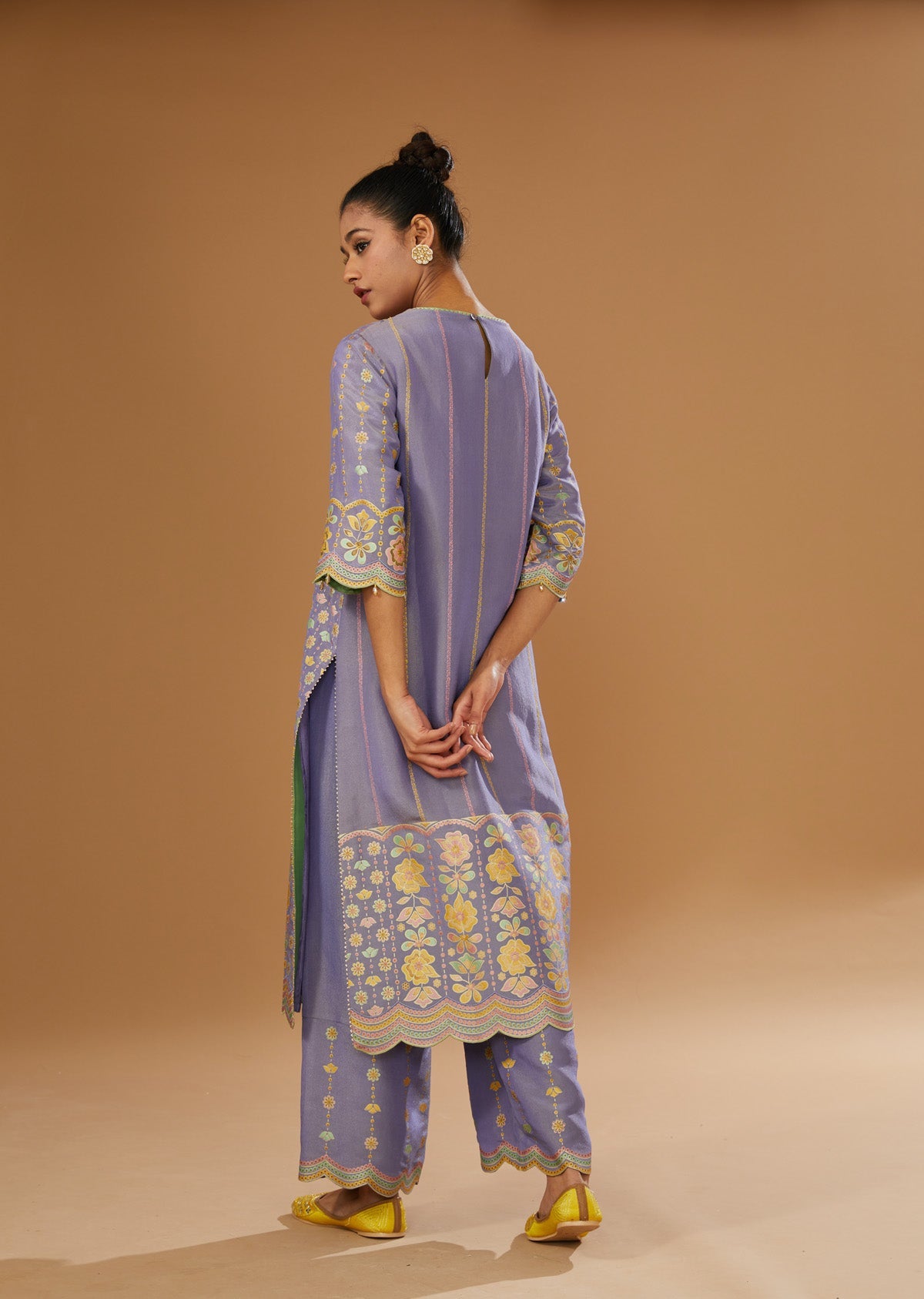 Colorful floral Hand printed silk suit Set