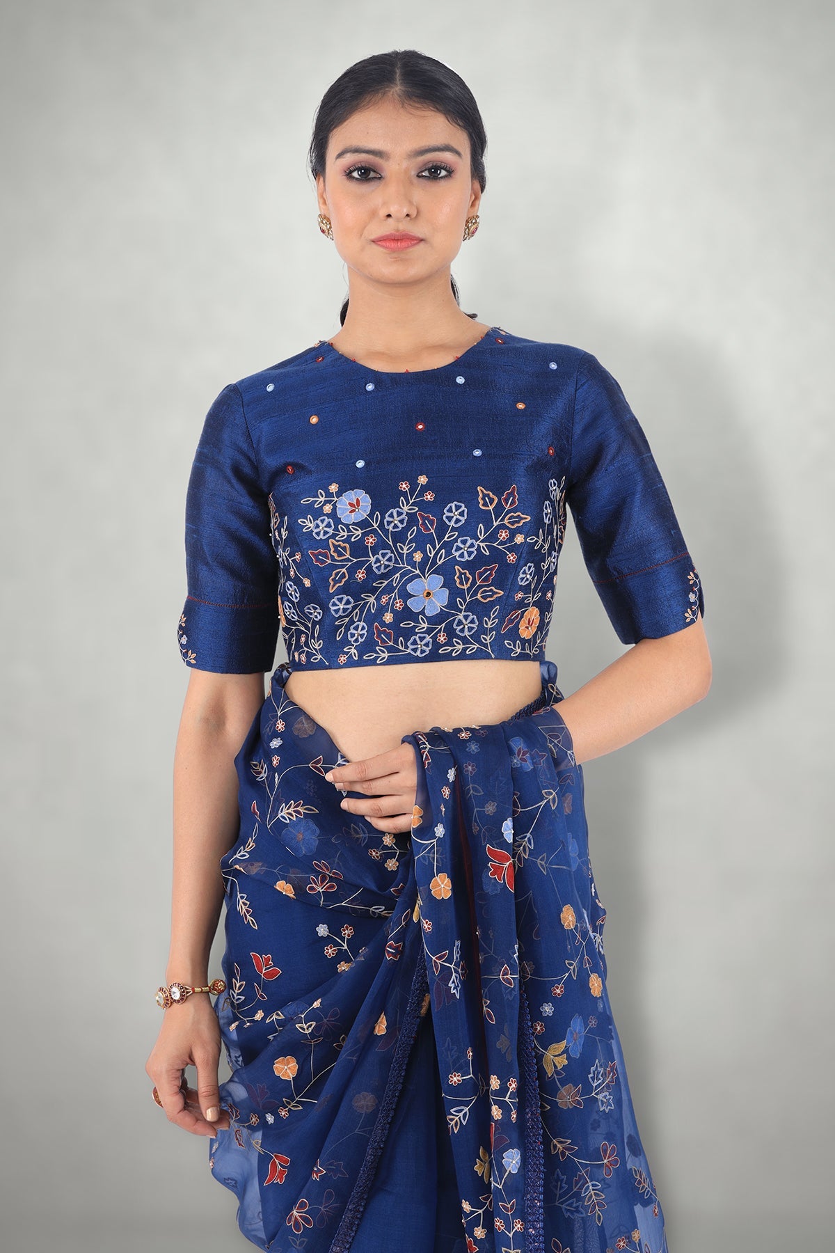 Blue Aari & Mirror Work Blouse