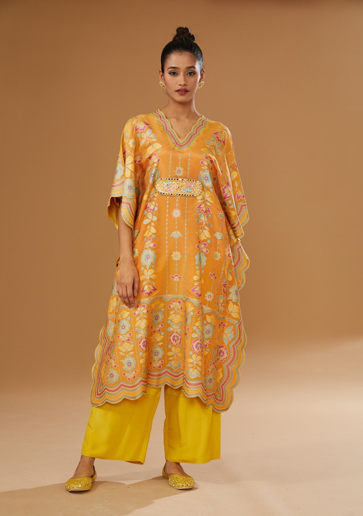 Colorful Hand Printed & Embroidered Kaftan Set